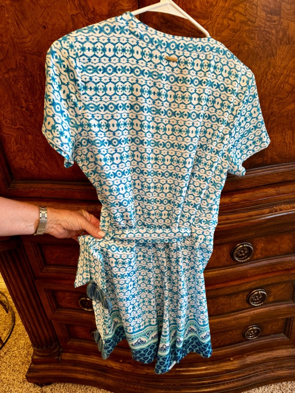 Cabana Life Teal and White Printed Romper - Picture 5 of 6